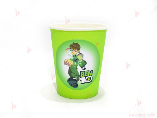 Чашки едноцветни в зелено с декор Бен Тен/Ben 10 | PARTIBG.COM