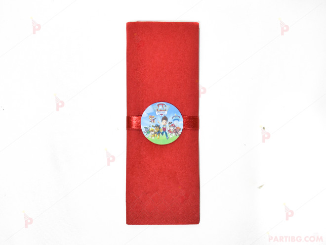 Салфетка едноцветна в червено и тематичен декор Пес Патрул / Paw Patrol | PARTIBG.COM