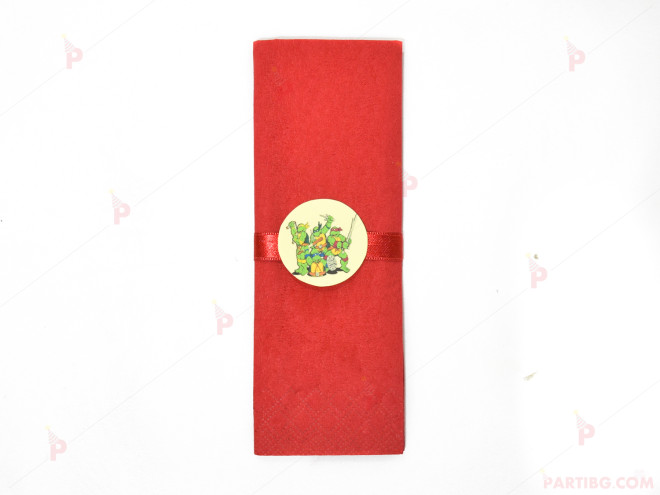 Салфетка едноцветна в червено и тематичен декор Костенурките нинджа / Turtles | PARTIBG.COM