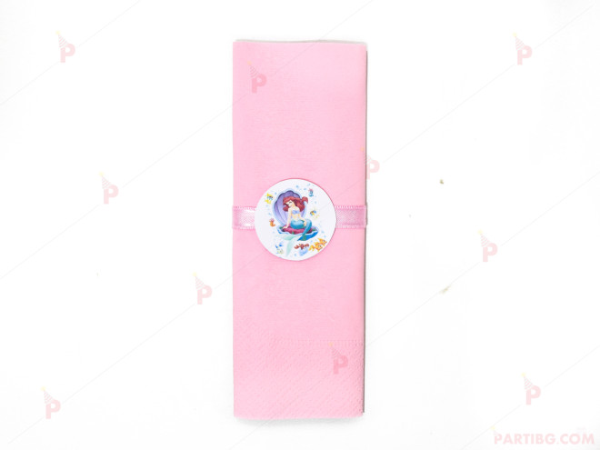 Салфетка едноцветна в розово и тематичен декор Ариел / The Little Mermaid 2 | PARTIBG.COM