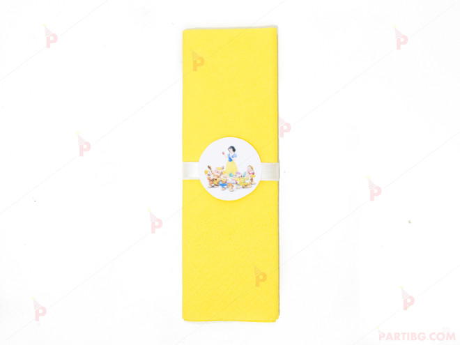 Салфетка едноцветна в жълто и тематичен декор Снежанка и седемте джуджета | PARTIBG.COM