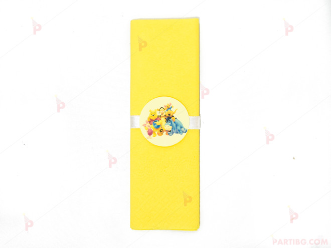 Салфетка едноцветна в жълто и тематичен декор Мечо Пух / Winnie-the-Pooh | PARTIBG.COM