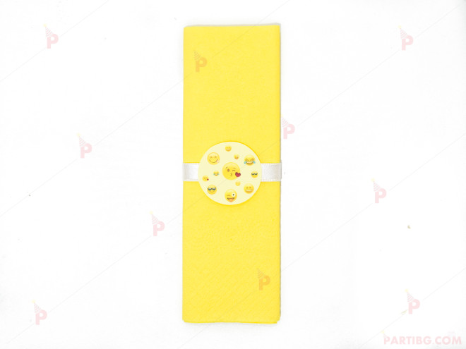 Салфетка едноцветна в жълто и тематичен декор Усмивки / Emoji | PARTIBG.COM
