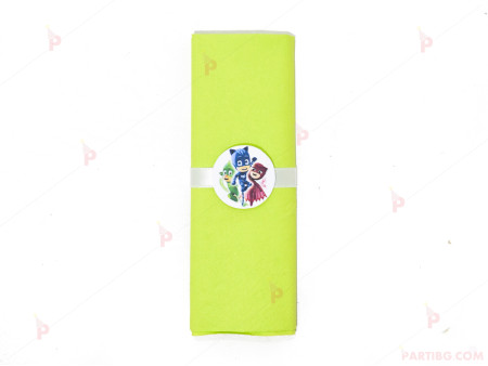 Салфетка едноцветна в зелено и тематичен декор Пи джей маск/ PJ MASKS