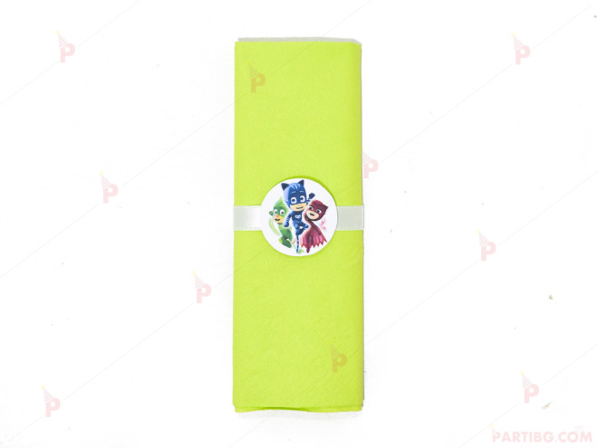 Салфетка едноцветна в зелено и тематичен декор Пи джей маск/ PJ MASKS | PARTIBG.COM
