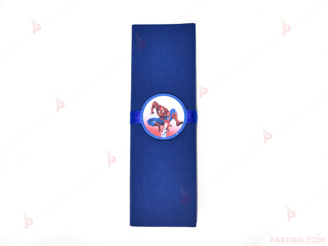 Салфетка едноцветна в тъмно синьо и тематичен декор Спайдърмен | PARTIBG.COM