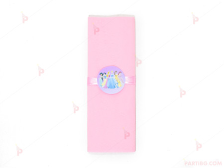 Салфетка едноцветна в розово и тематичен декор Принцеси/ Princess