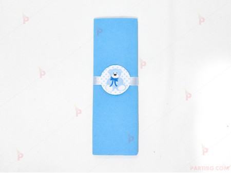 Салфетка едноцветна в синьо и тематичен декор синьо мече
