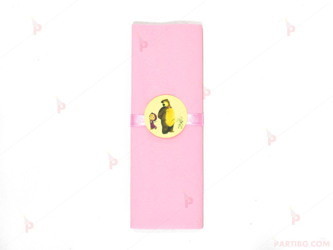Салфетка едноцветна в розово и тематичен декор Маша и Мечока / Masha and The Bear | PARTIBG.COM
