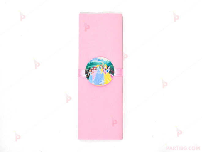 Салфетка едноцветна в розово и тематичен декор Принцеси/ Princess 2 | PARTIBG.COM