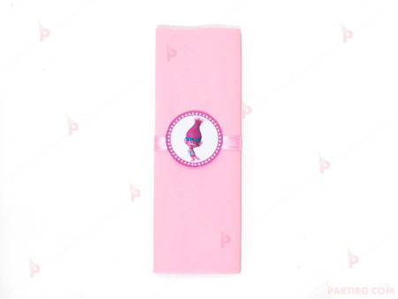 Салфетка едноцветна в розово и тематичен декор Тролчето-Попи