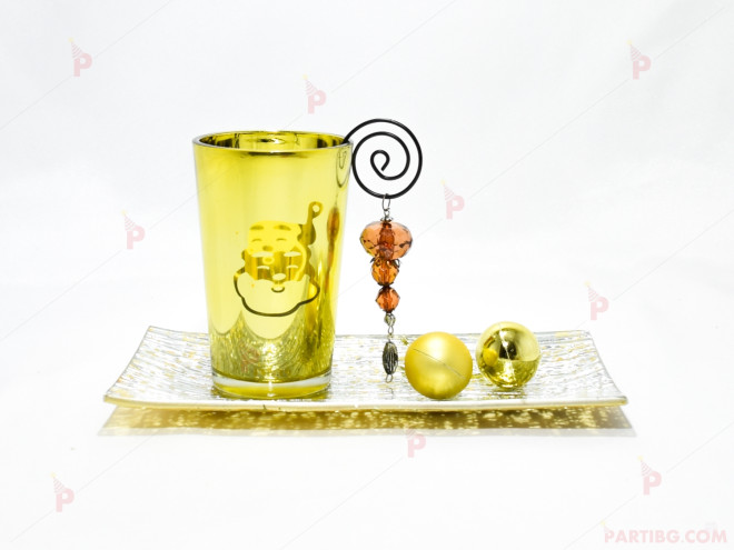 Свещник стъклен златист с чашка | PARTIBG.COM