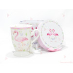 Чаша за чай в подаръчна кутия - бяла с фламинго | PARTIBG.COM