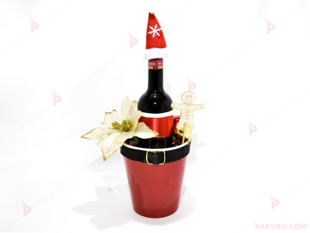 Коледен подарък - декорирана саксия с м. бутилка вино
