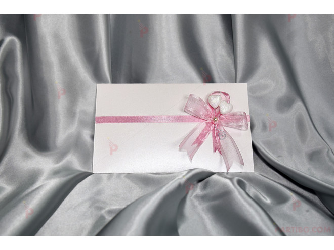 Плик за пари бял картон с розова декорация 21*13см