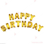 Фолиеви балони златисти - надпис "Happy birthday" | PARTIBG.COM