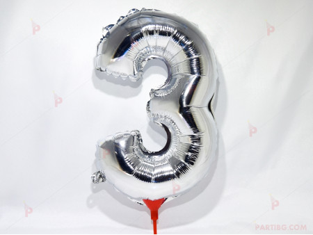 Фолиев балон цифра "3"-сребрист 40 см.