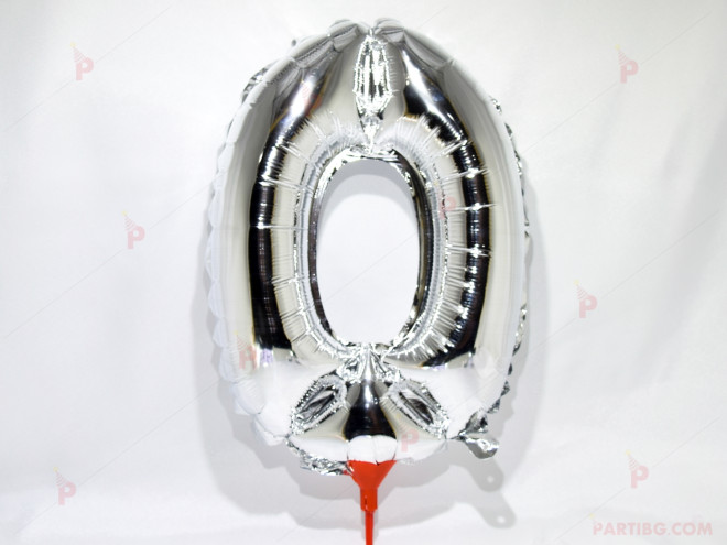 Фолиев балон цифра "0"-сребрист 40 см. | PARTIBG.COM